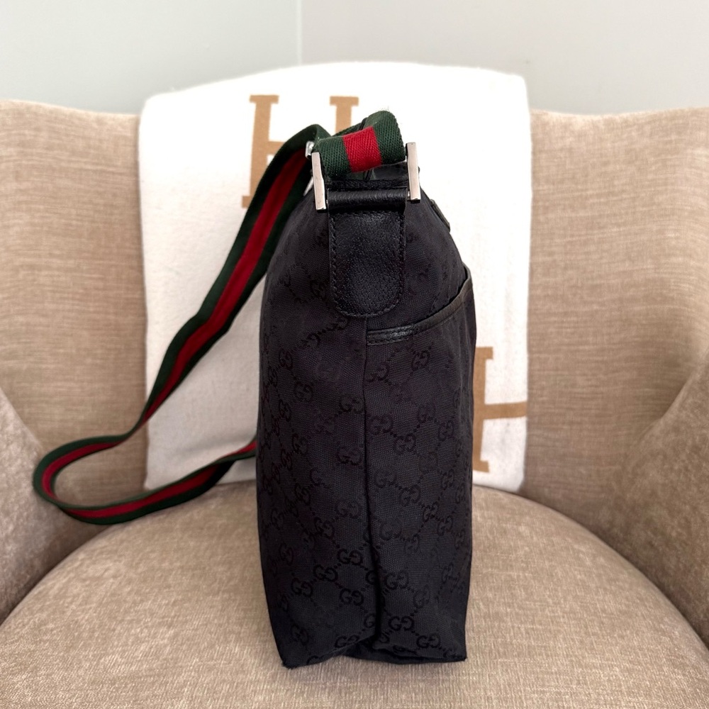 Gucci authentic black monogram canvas crossbody Messanger bag red green ribbon - Picture 7 of 16